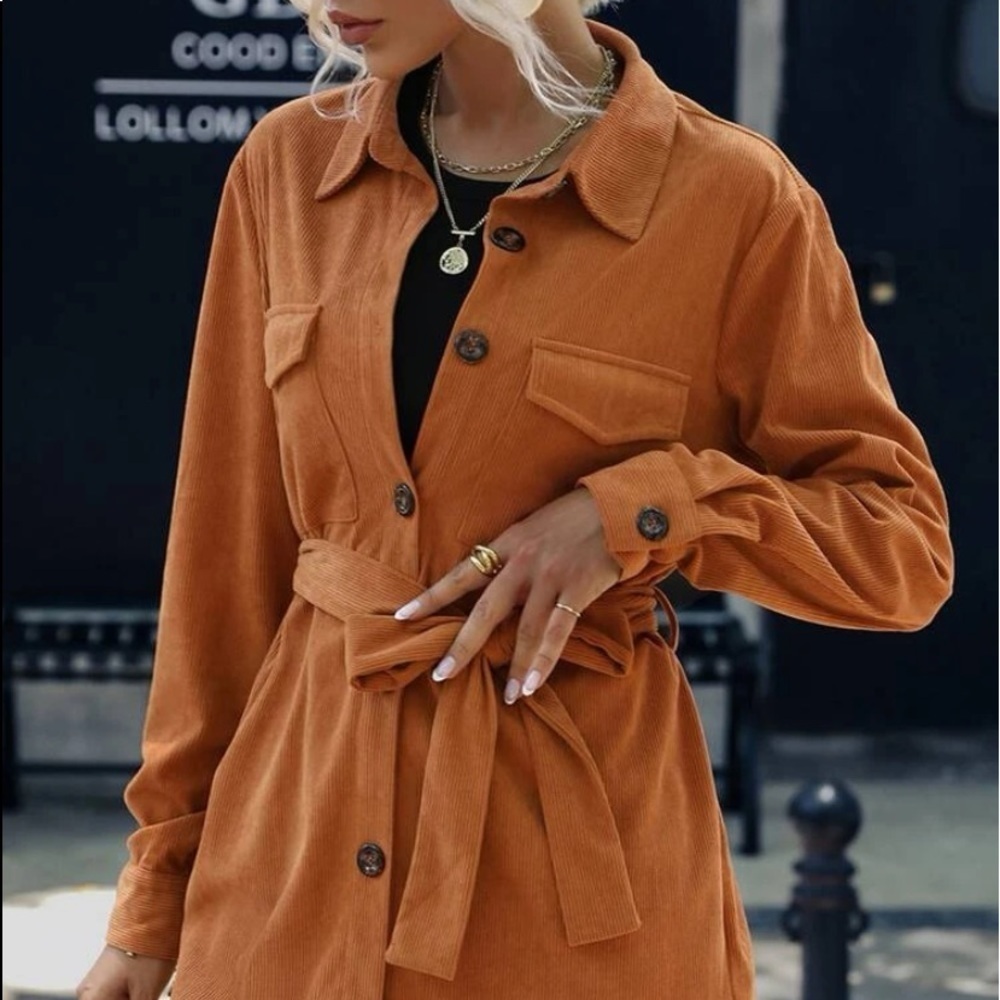 corduroy button down long sleeve jacket - Picture 3 of 9